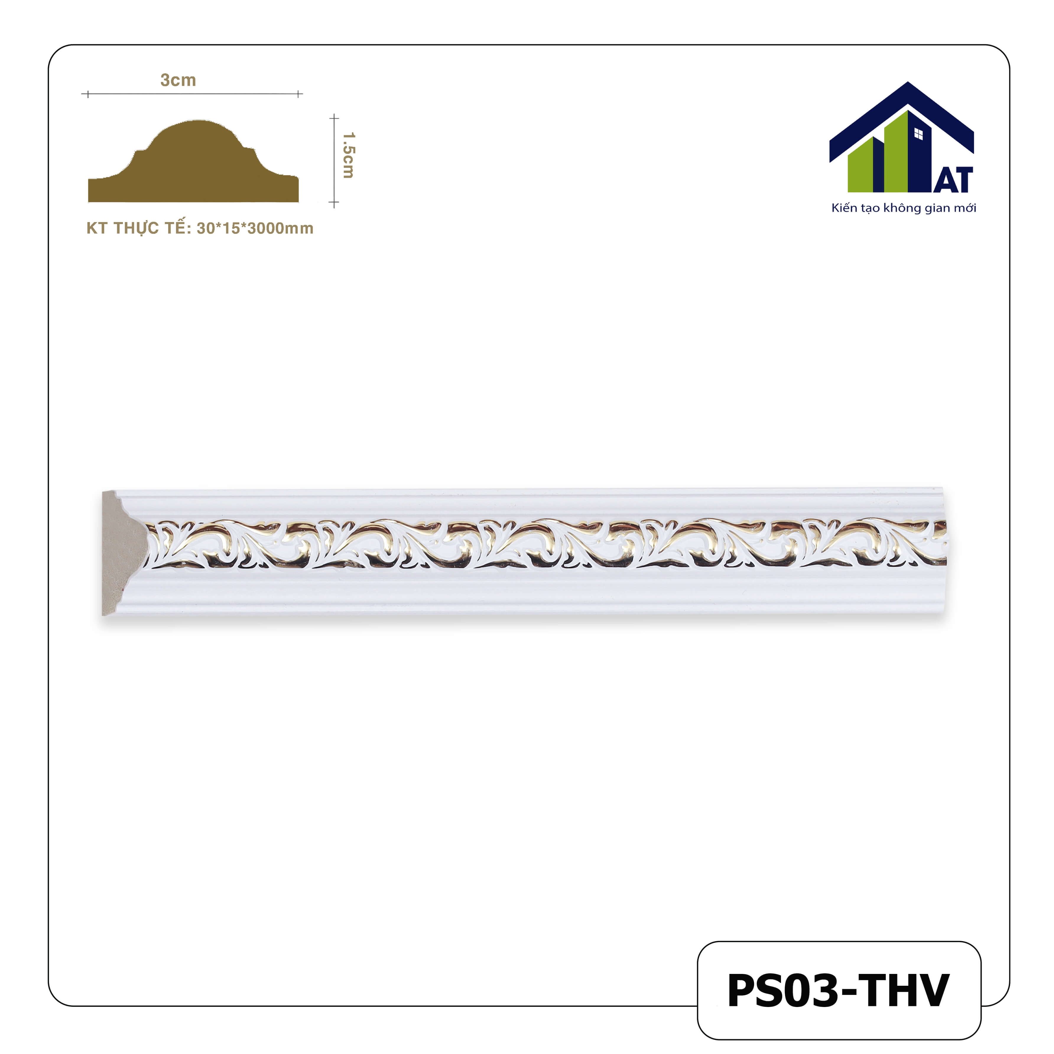 Chỉ Tường 3cm Trắng Hoa Văn PS03-THV