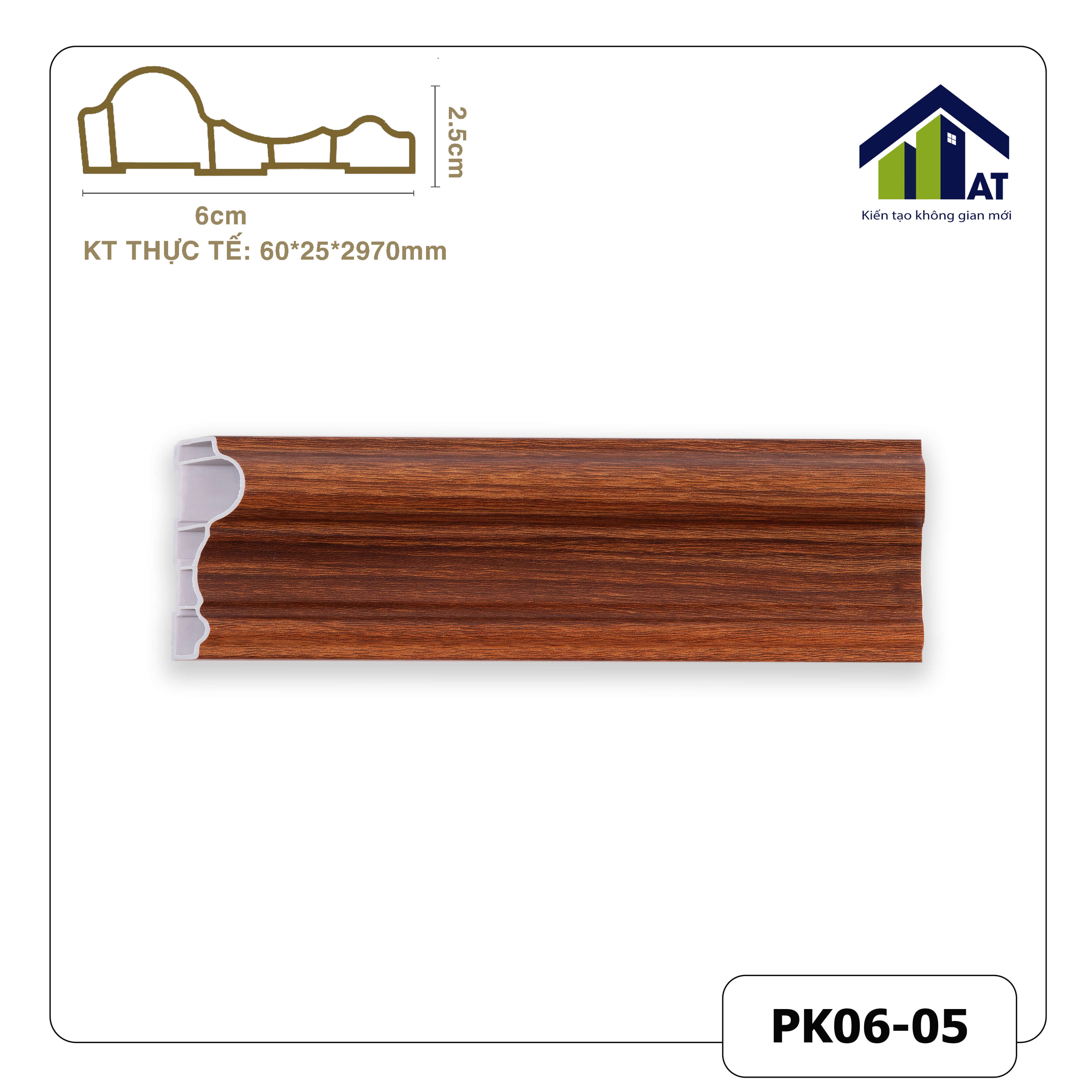 Chỉ Tường 6cm Trắng Vân Gỗ Đậm PK06-05